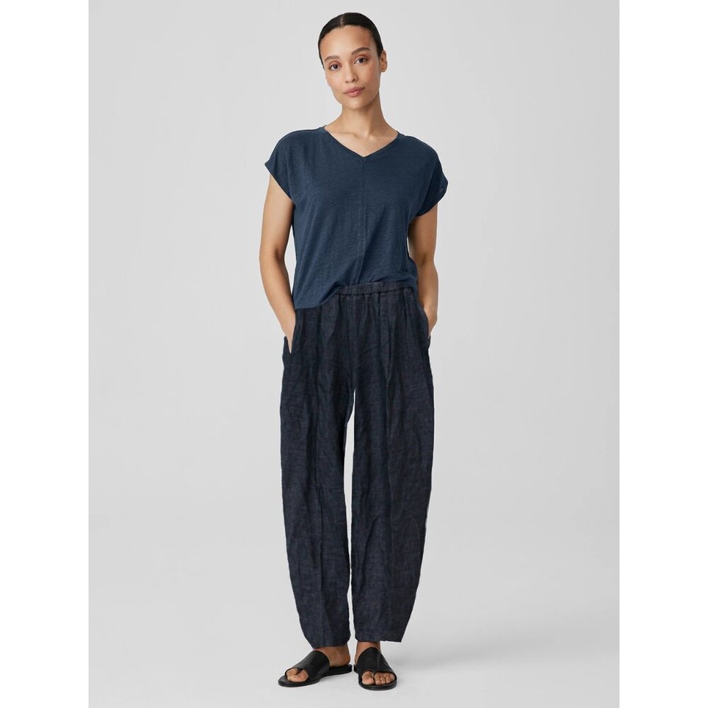Relaxed Navy Linen-Blend Women's Pants